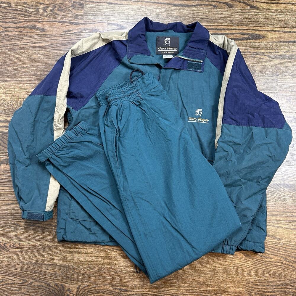 Vtg Gary Player Black Knight Jacket Men Large Windbreaker Tracksuit 2 pc Set 90s